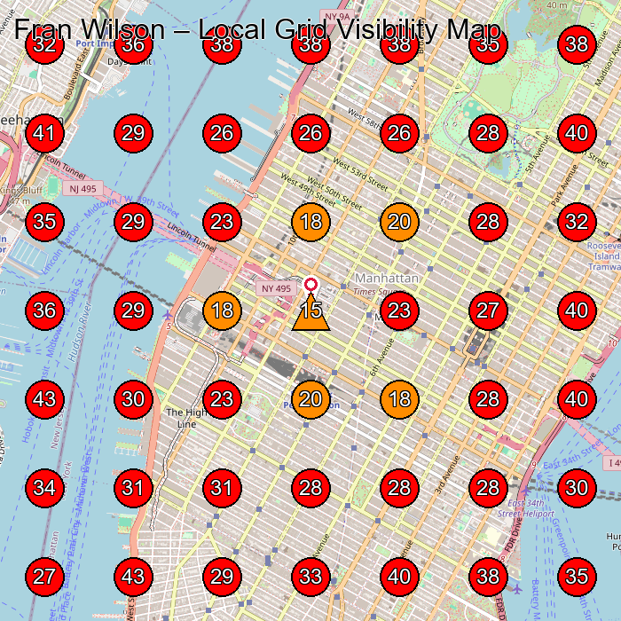 Fran Wilson GeoGrid visibility map for Cosmetic Products Manufacturer in None